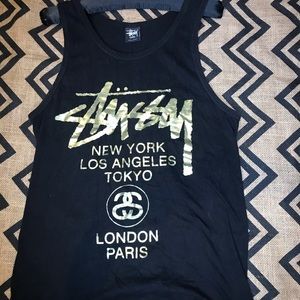 Stussy gold foil tank size small